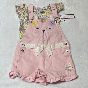 Little Lass Pink Floral Bunny Overalls